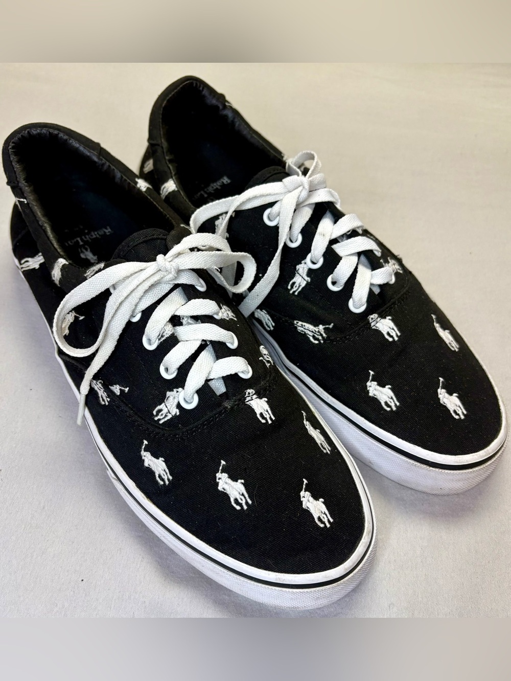 Polo Ralph Lauren Thornton Mens 10.5D Black Pony Canvas Sneakers Preppy